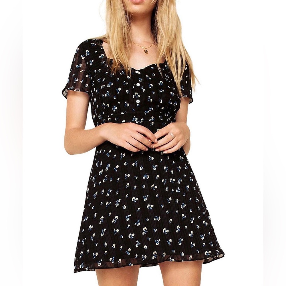 Revolve THE EAST ORDER Ami floral Short Sleeve Mini Black small fall Dress - Picture 5 of 11